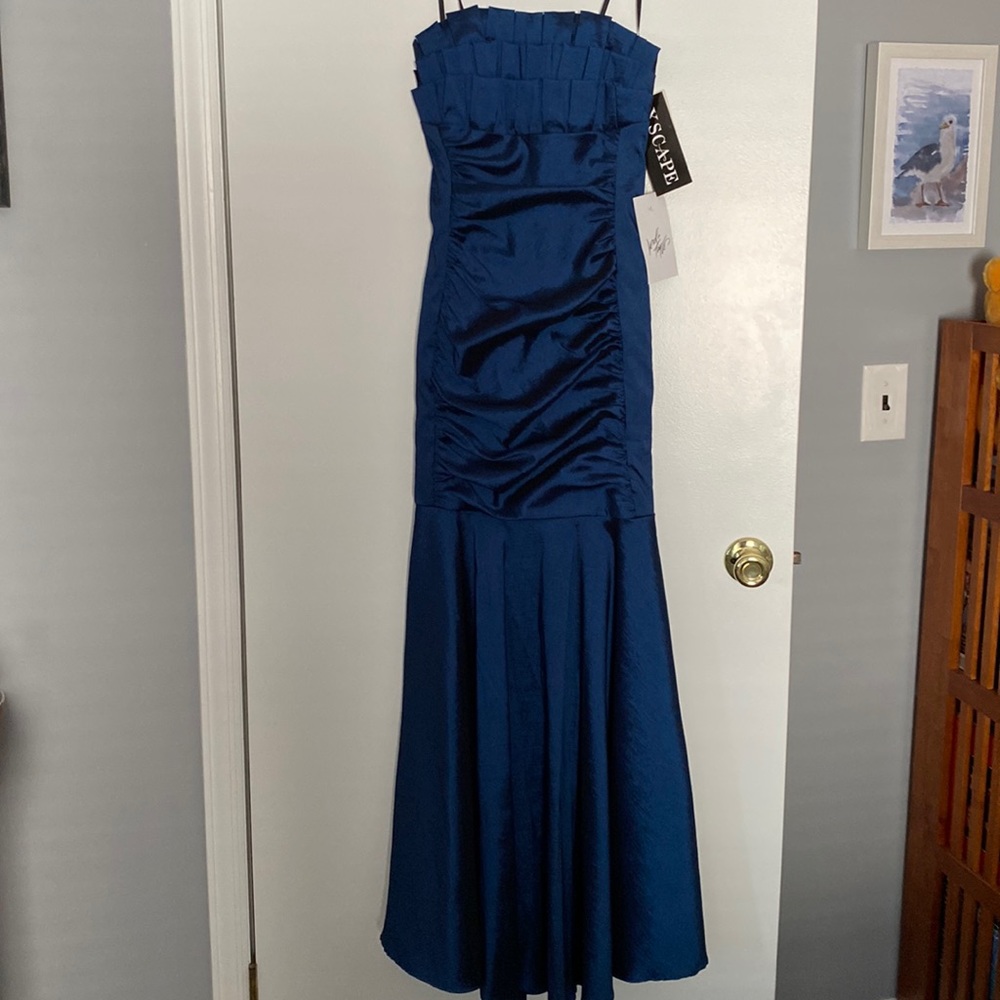 Xscape navy blue gown NWT
